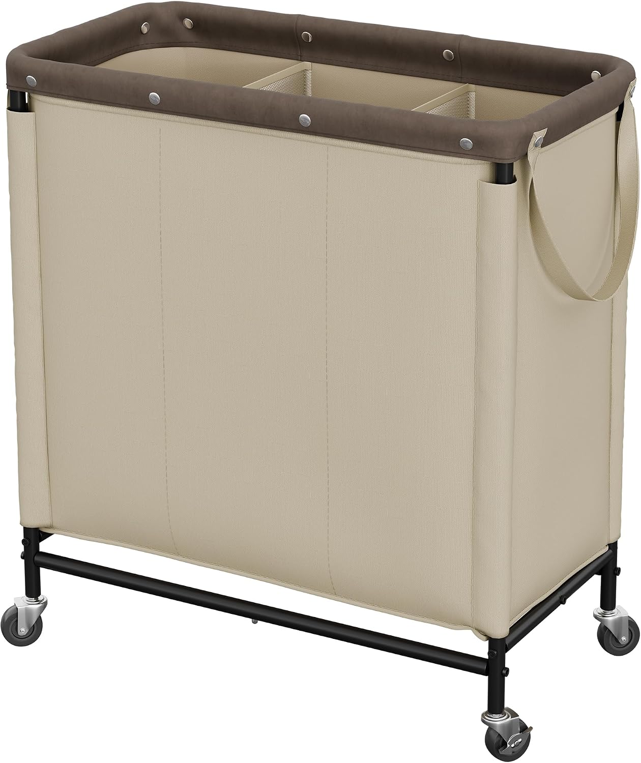 StorageWorks 3 Section Laundry Hamper, Rolling Laundry Cart with Wheels and Handles, Laundry Room Double Sorter for Organizer and Storage, 31.7 Gal(120L), Beige