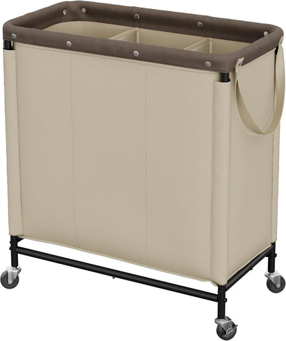StorageWorks 3 Section Laundry Hamper, Rolling Laundry Cart with Wheels and Handles, Laundry Room Double Sorter for Organizer and Storage, 31.7 Gal(120L), Beige