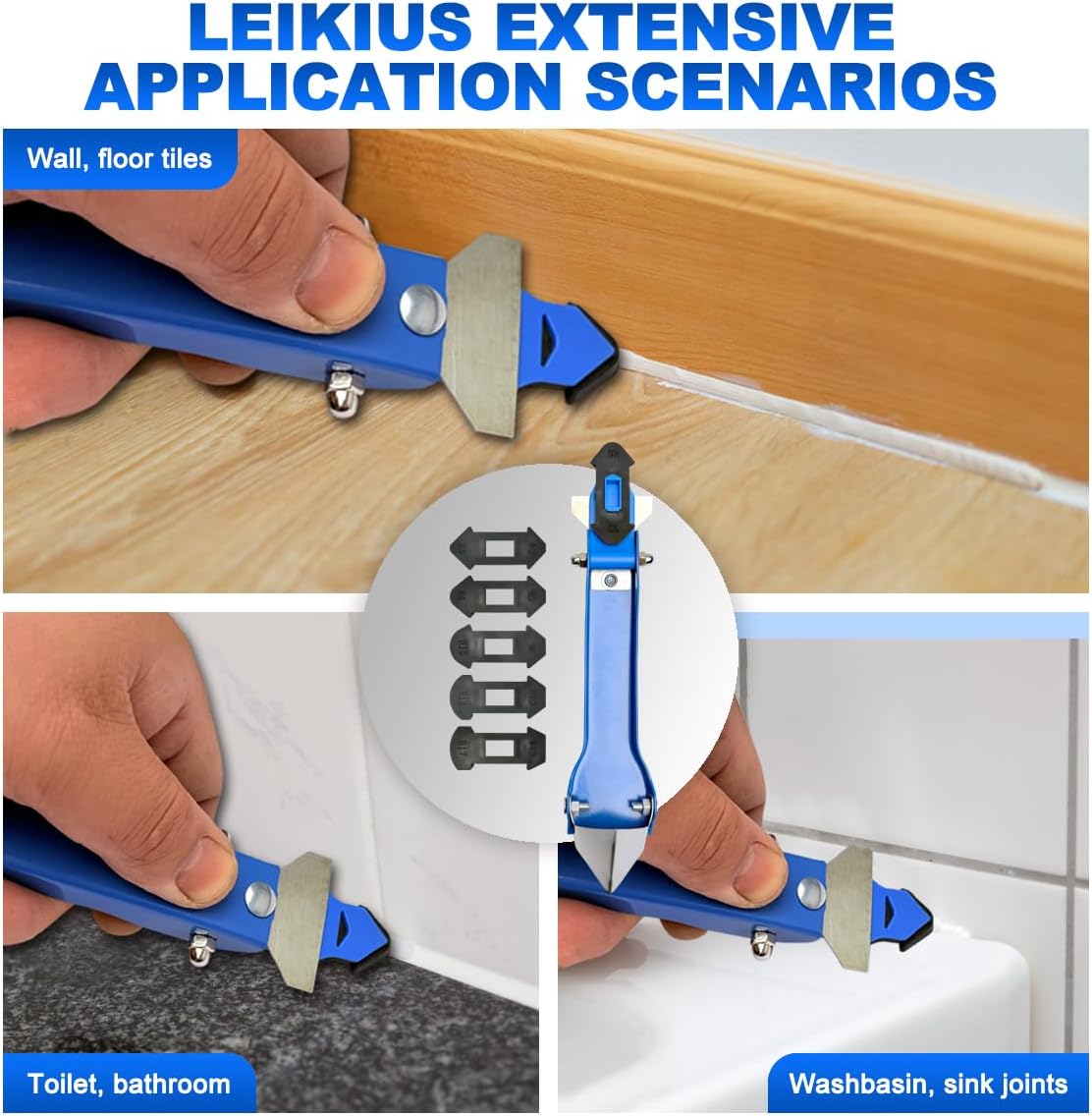 High Quality 3 in 1 Caulking Tools Sets, Steel Sealant Finishing Tool for Bathroom Kitchen Tile Window Sink Joints, Caulk Remover & Grout Scraper,for Smooth Caulking Come with a Knife