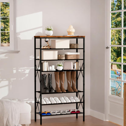 8 Tiers Tall Shoe Rack Organizer, Large Capacity Shoe Rack Holds 32 Pairs of Shoes, Durable and Stable, Adjustable Metal Shelf Stackable Shoe Shelf for Entryway, Hallway, Living Room, Closet