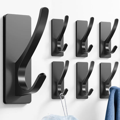 pickpiff White Self Adhesive Coat Hooks for Hanging: 13LB Extra Strong Stainless Wall Hook for Towel, Utensil, Backpack, Hat, Sturdy Metal Hanger for Bathroom, Kitchen, Door, 4-Pack