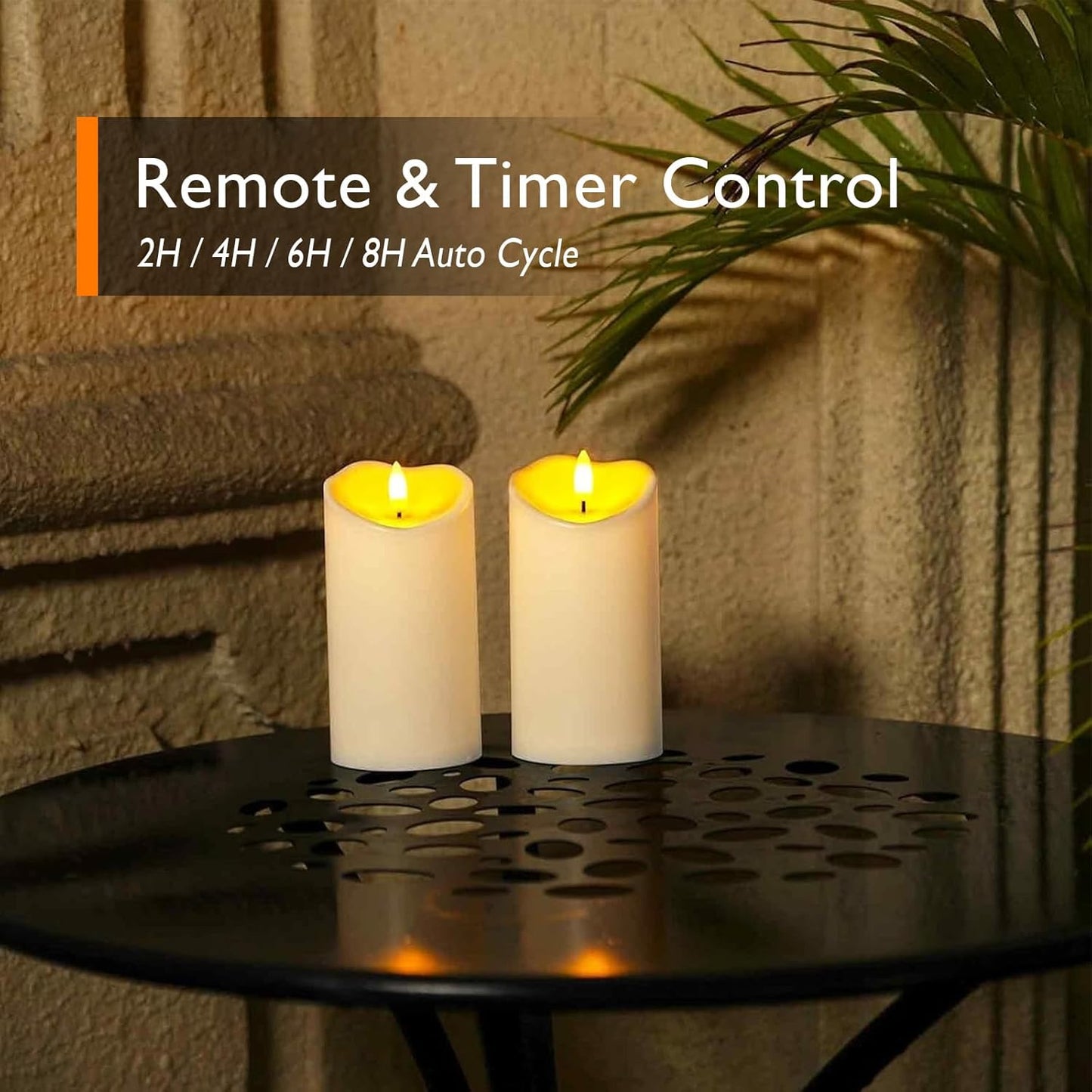 Homemory Dripping Wax Flameless Candles, Battery Operated Candles with Remote Control and Timers, LED Pillar Candles, Electric Fake Candles, 3" x 6", Set of 2