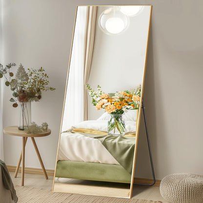 DUMOS 64"x21" Full Length Mirror, Full Body Mirror, Black | Aluminum Alloy Thin Frame, Leaning or Hanging, Suitable for Bedroom, Livingroom, Cloakroom