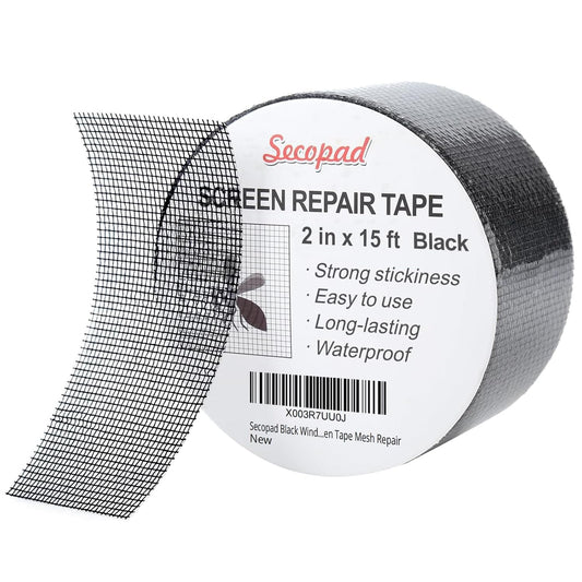 Secopad Black Window Screen Repair Tape, 4 in X 20 FT (240IN) Kit for Windows or Doors, Strong Adhesive Patch Fiberglass Mesh Repair