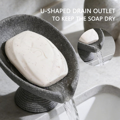 Self Draining Soap Dish with Suction Cup, Leaf Shaped Resin Soap Holder for Bathroom, Shower, Sink & Kitchen (Beige)