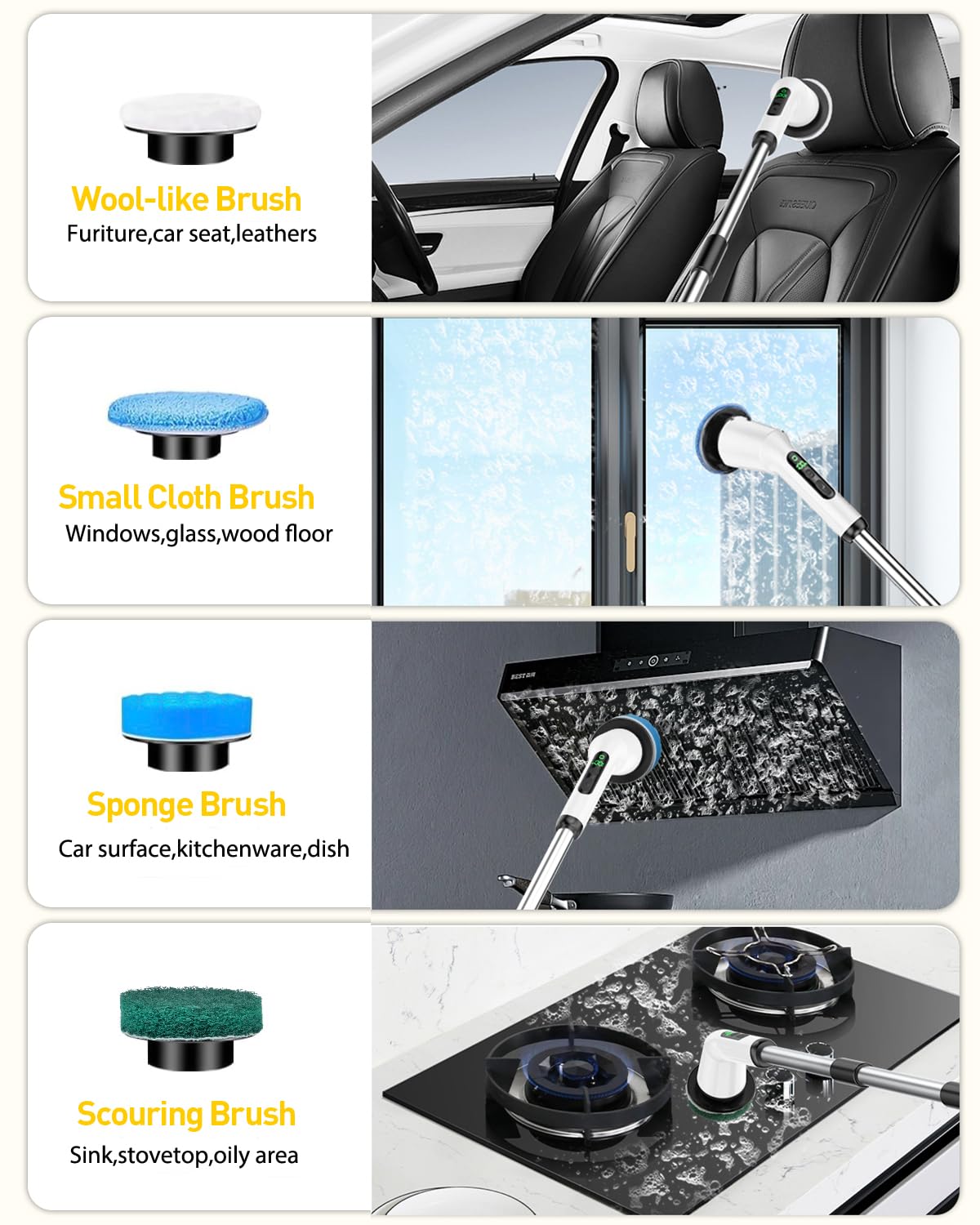 Shower Scrubber with Long Handle, Shower Cleaner Brush with 8 Floor Machine Pads, Cordless Electric Spin Scrubber for Cleaning with 2 Speed, Cleaning Supplies for Bathroom Bathtub Kitchen Floor Tile