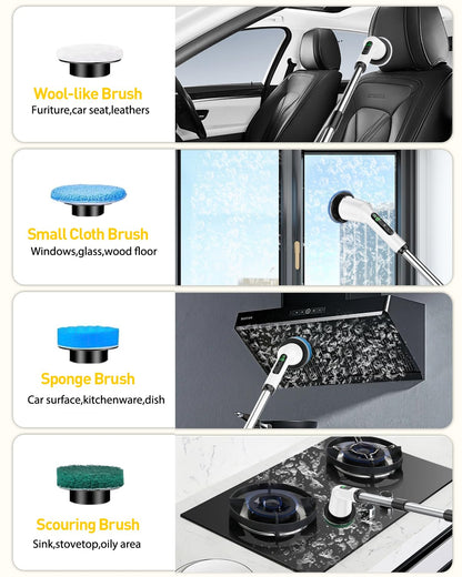 Shower Scrubber with Long Handle, Shower Cleaner Brush with 8 Floor Machine Pads, Cordless Electric Spin Scrubber for Cleaning with 2 Speed, Cleaning Supplies for Bathroom Bathtub Kitchen Floor Tile