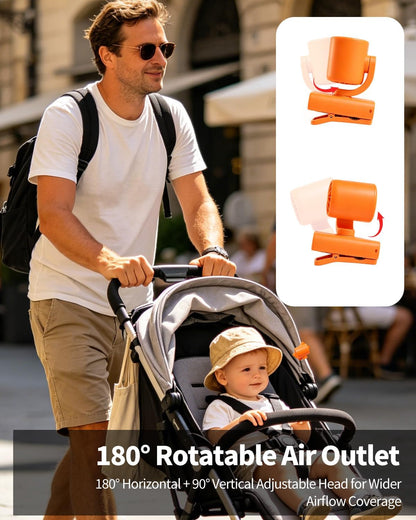 Mini Clip On Fan Portable, Mini Portable Fan with 6 Speeds LED Display, USB-C Rechargeable Small Clip Fan for Outdoor Clips Stroller, Bike, Umbrella Desk, Visor Hat, Sports (White)
