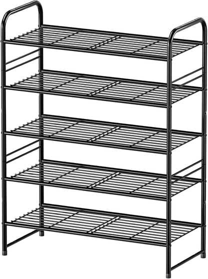 Simple Shoe Rack 2 Tier 27 Inch Wide, Heavy Duty Metal Closet Shoe Organizer Shelf for Entryway, Front Door, Black
