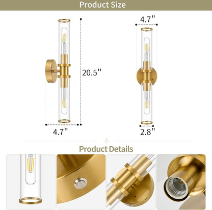 Wireless Wall Sconces with Remote Control, Battery Operated Wall Sconce Set of 2 with Timer, Gold Rechargeable Dimmable Glass Wall Lights for Living Room Bedroom Hallway Entryway 3000K, 20.5 Inch