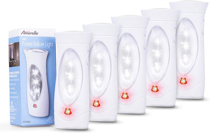 Amerelle LED Emergency Lights For Home Power Failure, 5 Pack - Triple Function Power Failure Light and Plug In Flashlight Combo, With Rechargeable Battery - Be Snow Storm & Hurricane Ready (71134)