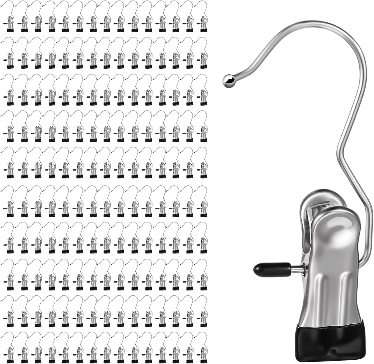 YUXIANLB 50 Pack Boot Hanger Clips Hooks, Heavy Duty Laundry Hooks with Clips, Portable Stainless Steel Clothes Pins Boot Clips for Hanging, Socks Towels Hats Pants Holder for Travel, Closet