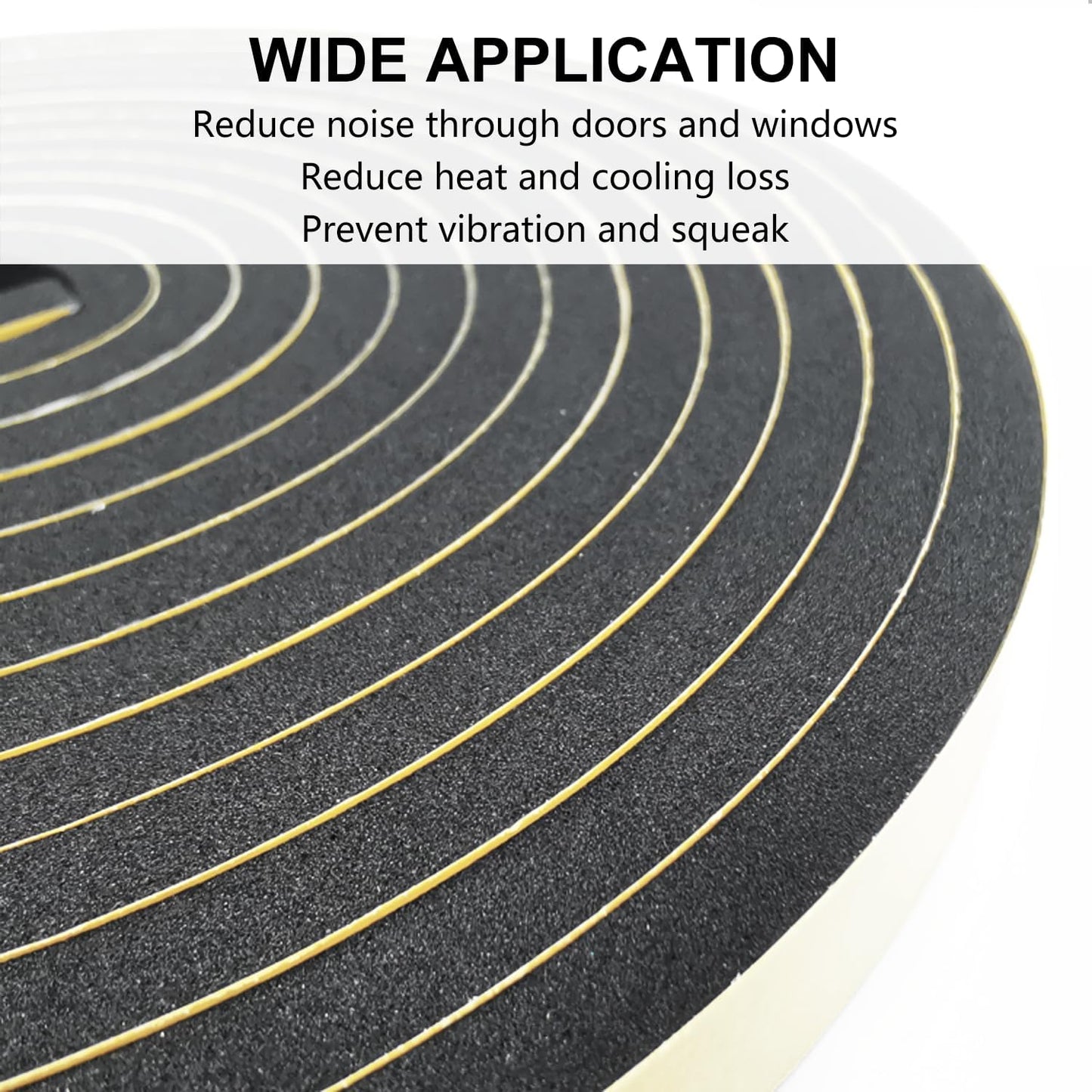 Weather Stripping Door Seal Strip, Strong Adhesive, Weatherproof, Reduce Noise, Gap Filler, Foam Insulation Tape for Doors and Windows (1/2 in x 1/4 in x 13 Ft), White