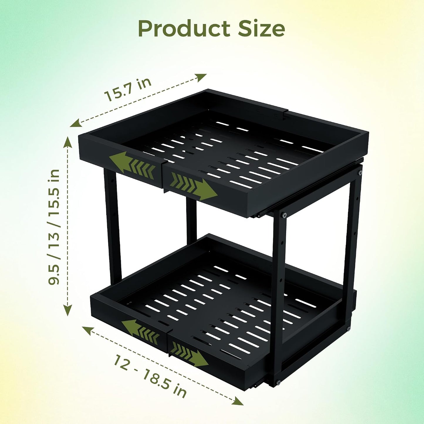 Abalter Expandable Pull Out Cabinet Organizer, 2-Tier Slide Out Drawer for Kitchen Cabinets, Adjustable Width 12–18.5", Slide Out Shelves for Kitchen, Bathroom, Pantry, Heavy Duty Caddy(White)