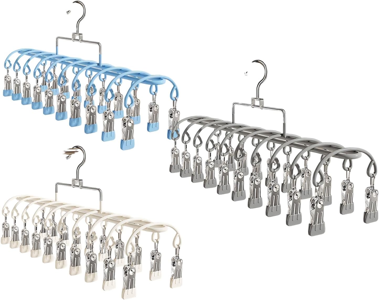 Stainless Steel Garment Hanger 20 Secure Foldable Clips Home Vacation Accessory Outdoor Portable Garment Drying Hanger