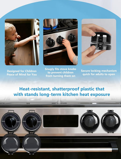 Stove Knob Safety Covers, 6 Pack Universal Gas Stove Knob Covers, Heat-Resistant Baby Proof Stove Knob Covers, Gas Stove Knob Locks for Child Safety and Pet (Black)