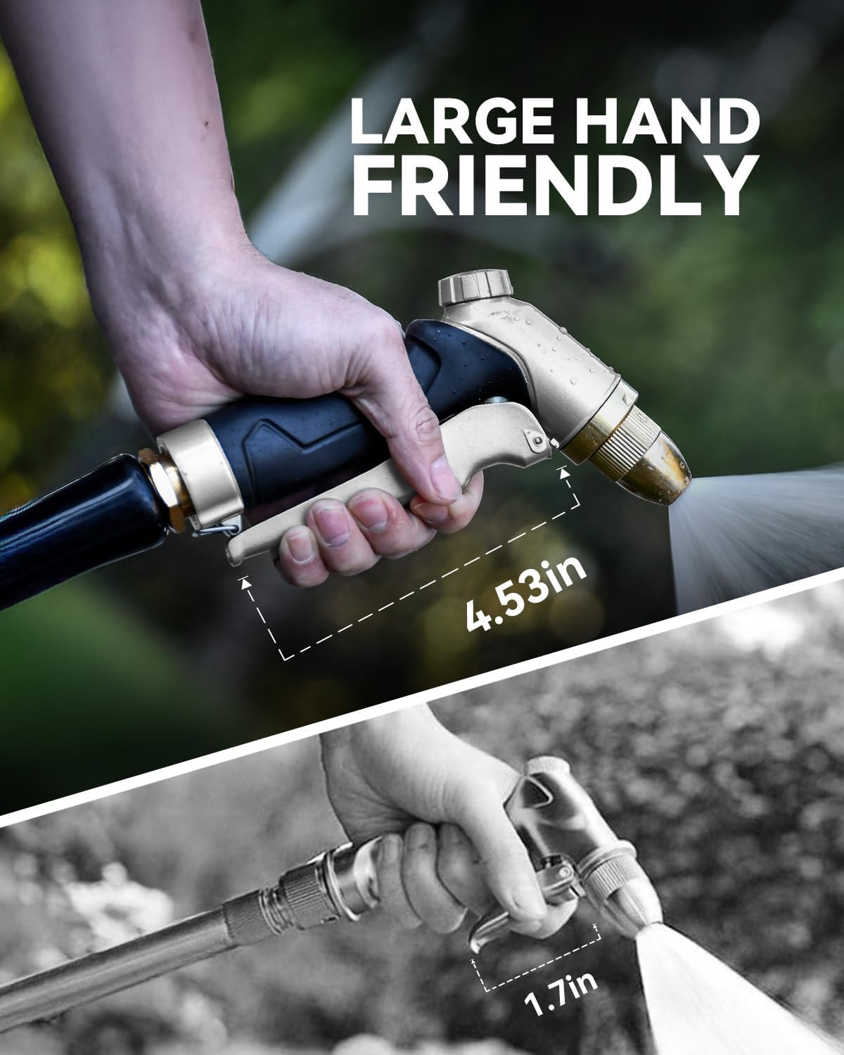 RAINPOINT Garden Hose Nozzle, 100% Heavy Duty Metal Hose Sprayer, High Pressure Water Hose Nozzle with Adjustable Spray Patterns and Flow Control for Watering Plants, Car Washing, Pet Washing, Gold
