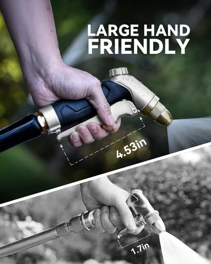 RAINPOINT Garden Hose Nozzle, 100% Heavy Duty Metal Hose Sprayer, High Pressure Water Hose Nozzle with Adjustable Spray Patterns and Flow Control for Watering Plants, Car Washing, Pet Washing, Gold
