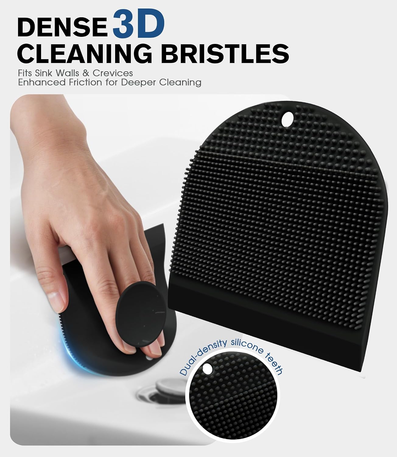 2 Pack Silicone Sink Cleaning Brush with Squeegee, Flexible Non-Scratch Dish Scrubber for Kitchen and Bathroom Sink, Countertop & Dishwashing, Suction Cup Hanging Design (Gray)