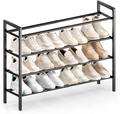 Bumusty 3-Tier Expandable Shoe Rack for Closet, 18“-33” Adjustable Shoe Rack for Small Space, Small Shoe Organizer for Front Door, Sturdy Metal, Black