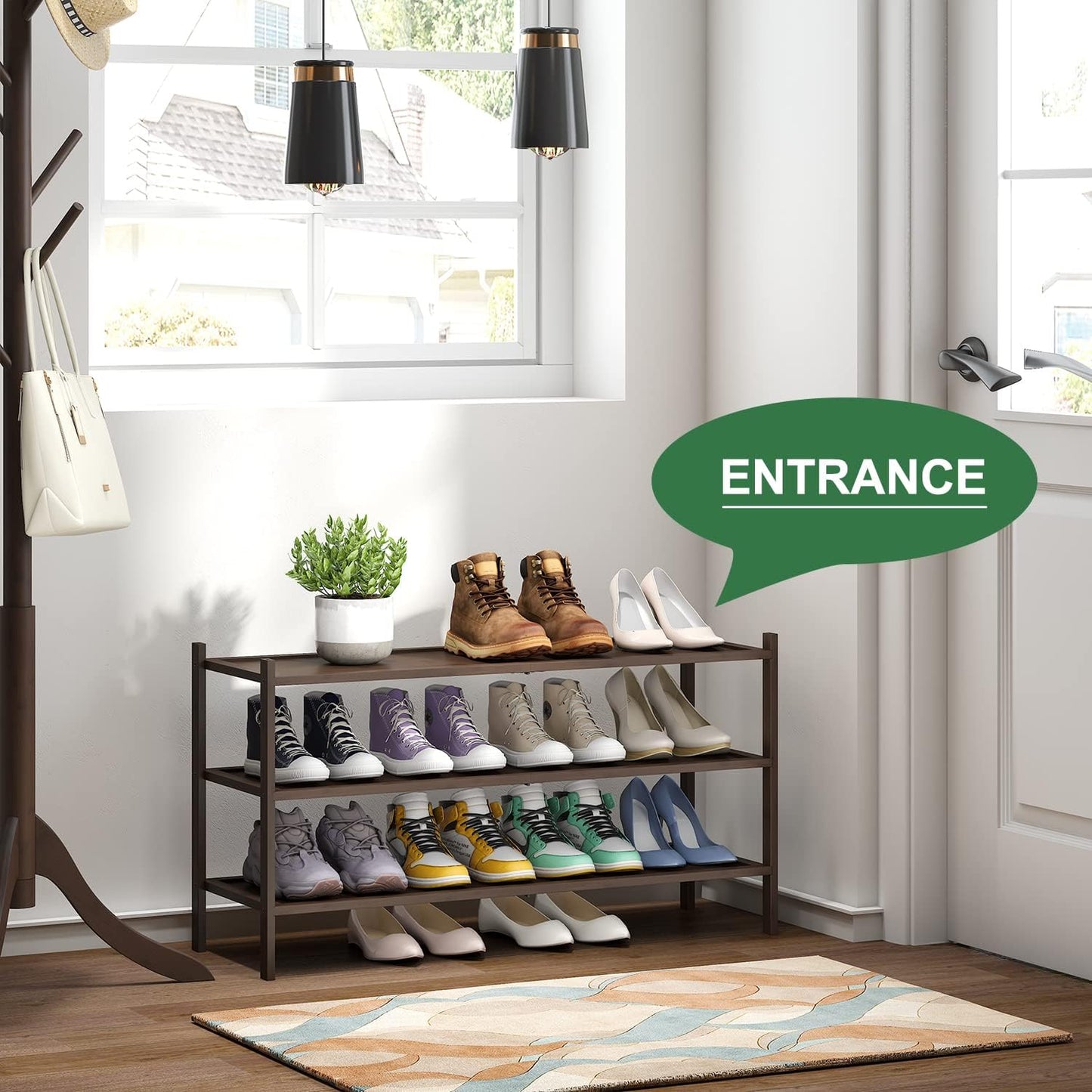 kiplant Small Shoe Rack, 4-Tier Bamboo Wood Shoe Rack for Entryway, Stackable Shoe Organizer for Hallway Closet, Free Standing Shoe Racks for Indoor & Outdoor