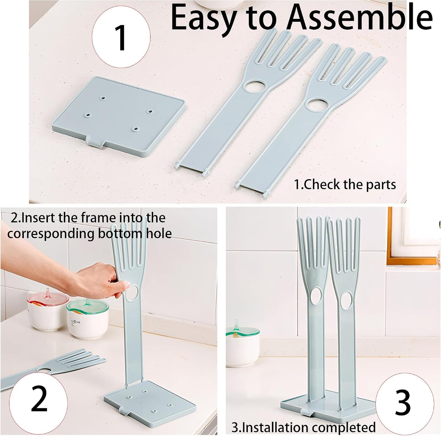 Kitchen Glove Holder Stand Dryer Rack Reusable Plastic Mitten Drying Organizer for Dishwashing Rubber Gloves Towel Storage Sink Holder Multi-Functional Cleaning Tool, Blue