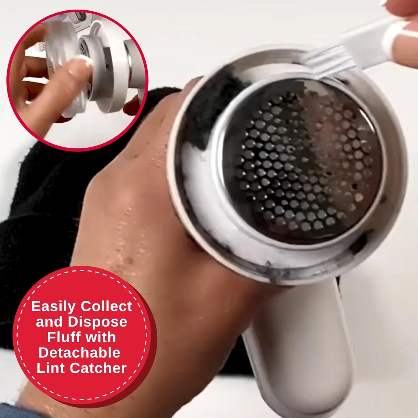 SINGER Compact Fabric Shaver and Lint Remover | Portable, Battery Operated Device with 3 Stainless Steel Blades & Detachable Lint Catcher