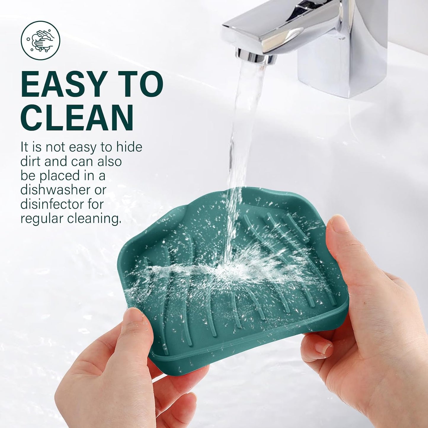 Silicone Soap Dish with Drain, SAISN Kitchen Soap Tray for Shower 2 Pack Self Draining Soap Dish Soft Bathroom Soap Holder for Kitchen Sink Flexible Portable Soap Saver, White