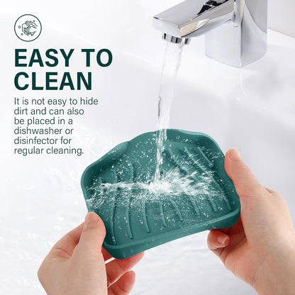Silicone Soap Dish with Drain, SAISN Kitchen Soap Tray for Shower 2 Pack Self Draining Soap Dish Soft Bathroom Soap Holder for Kitchen Sink Flexible Portable Soap Saver, White