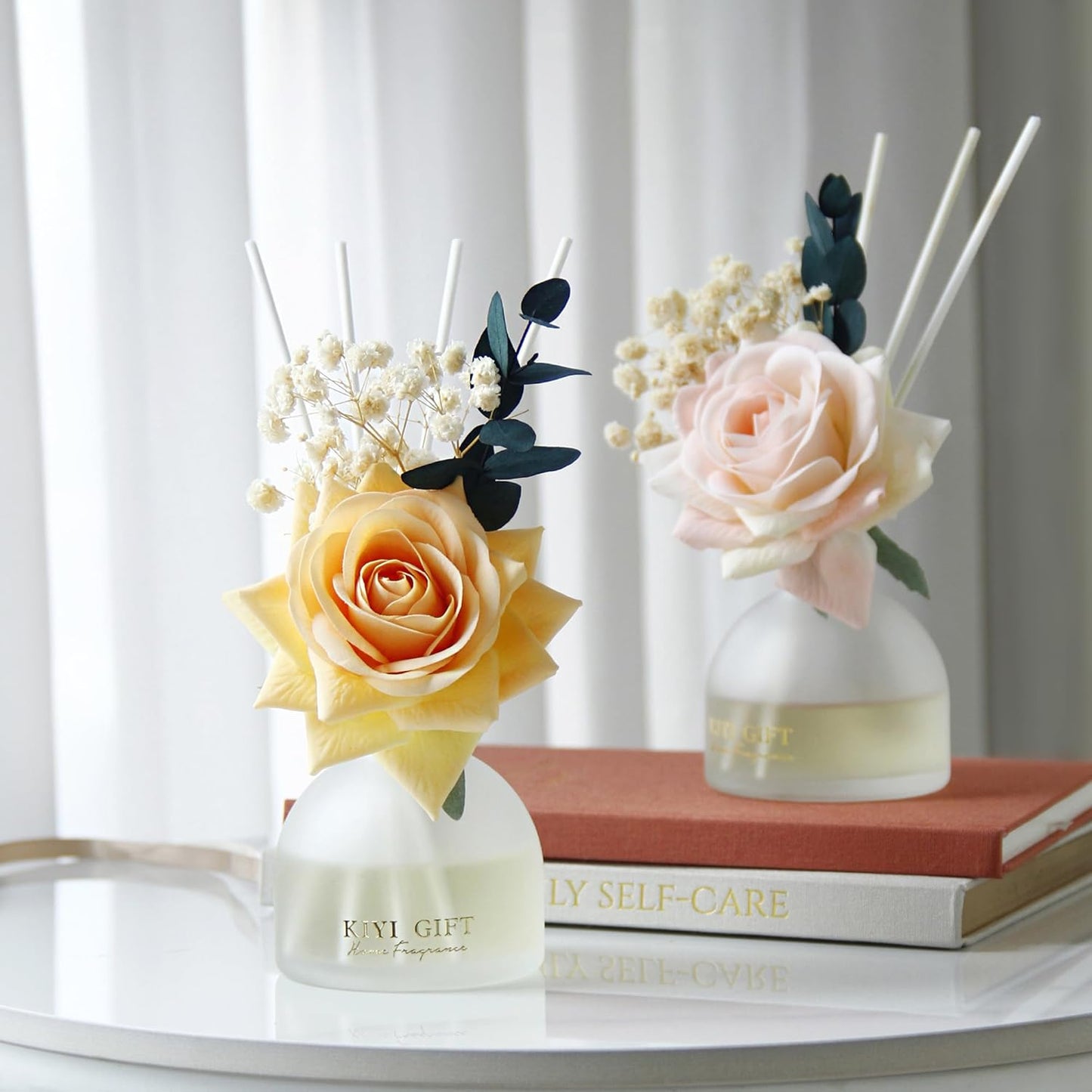 Reed Diffuser Set,4.06 oz Scent Flower Diffuser with 6 Sticks,Home Fragrance,Reed Diffuser for Bathroom Shelf Decor (Jasmine Rose)
