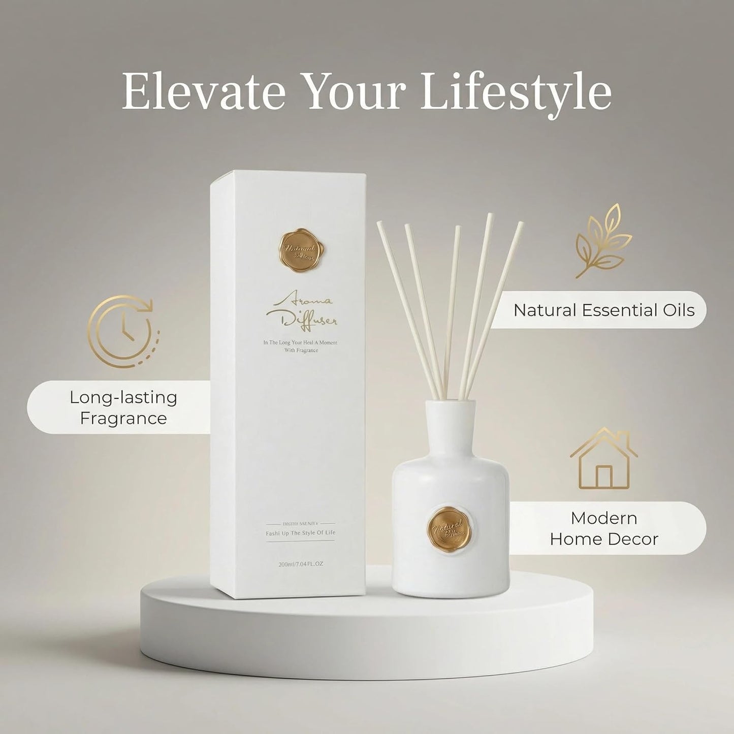Reed Diffuser Set-Oud&Bergamot-Strong Scent, Long-Lasting Evaporation with Natural Reed Sticks & Essential Oils, Elegant Fragrance for Bathroom Bedroom Office Decor Air Fresh-Ideal Gifts