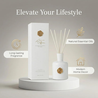 Reed Diffuser Set-Oud&Bergamot-Strong Scent, Long-Lasting Evaporation with Natural Reed Sticks & Essential Oils, Elegant Fragrance for Bathroom Bedroom Office Decor Air Fresh-Ideal Gifts
