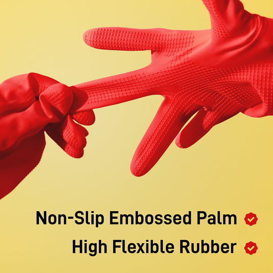 SteadMax Red Cleaning Gloves, Supreme Durability, Natural Rubber Latex Gloves