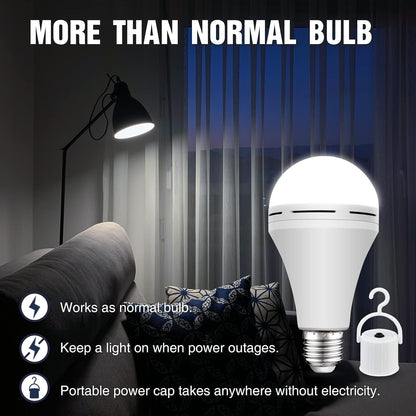 Neporal 4 Pack Emergency-Rechargeable-Light-Bulb, Stay Lights Up When Power Failure, 1500mAh 15W 80W Equivalent LED Light Bulbs for Home, Camping, Tent (E27, with Hook) (Daylight)