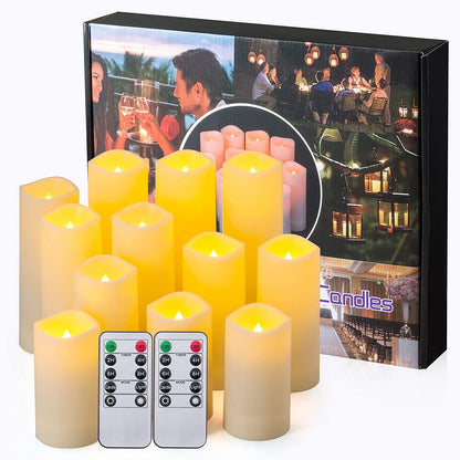 YOROXRG Set of 24 Waterproof Outdoor Flameless Candles, LED Candles with 4 Remote and Timer,(H 4" 5" 6" x D 2.2"),for Christmas,Halloween,Wedding,Festival