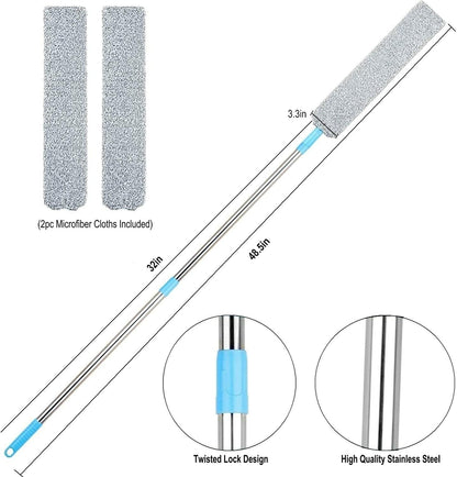 Microfiber Duster Kit High Reach Ceiling Fan Duster with Extendable Pole 100" Telescoping Cobweb Duster for Cleaning, Bendable Head Washable Duster for Ceiling, Fan, Furniture