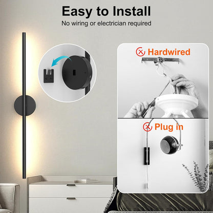 Tartek Battery Operated Wall Sconces Set of Two, Rechargeable Wall Lights with Remote Control, Dimmable 3000K-6000K LED Wall Lamp, 360°Rotate, Long Wireless Sconces for Living Room, Bedroom