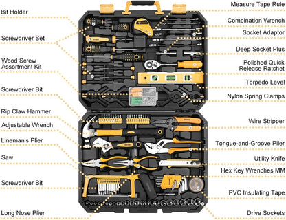 DEKOPRO 228 Piece Socket Wrench Auto Repair Tool Combination Package Mixed Tool Set Hand Tool Kit with Plastic Toolbox Storage Case