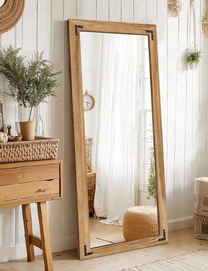 TRAHOME Full Length Mirror with Wooden Frame, 56"X22" Solid Wood Standing Floor Mirror for Farmhouse, Bathroom, Bedroom Decor, Hanging or Leaning Wall-Mounted