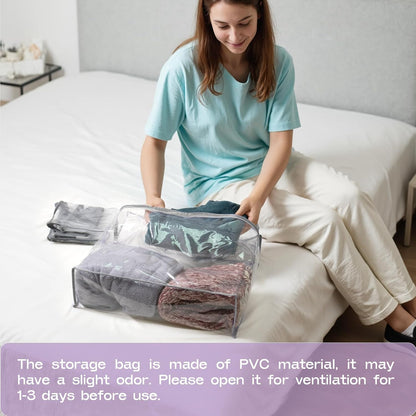 5PACK Clear Zippered Storage Bag for Clothes, 22L Clear Storage Bags, and Blanket Storage Bags for Bedding, Blankets, Comforters, Clothing, Books, DVD & CD (White)