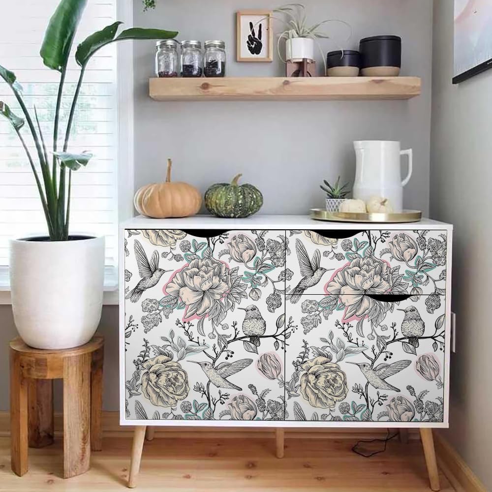 MuralPeel Dark Blue/Yellow Leaf Floral Peel and Stick Wallpaper Vintage Easy Peel Off Self Adhesive Removable Stick on Wall Paper for Kitchen Cabinet Renter Friendly