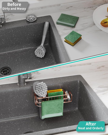 HapiRm 4 in 1 Sink Caddy Sponge Holder, SUS304 Stainless Steel Kitchen Brush Holder and Dish Cloth Hanger, Kitchen Organizers and Storage Essentials - Silver