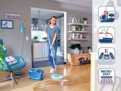 Leifheit Clean Twist Spin Mop and Bucket Set with Rollers | Telescopic Handle, 360° Joint, Spin-Dry System | Easy Glide Wheels | Blue