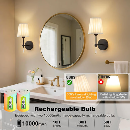 Battery Operated Wall Sconce Set of 2, 10000 Mah Rechargeable Wall Sconces Dimmable 12 RGBS,Remote Wireless Sconces,Gold Sconces Wall Decor Set of 2 Fabric,Cordless Wall Lamp for Bedroom,Living Room