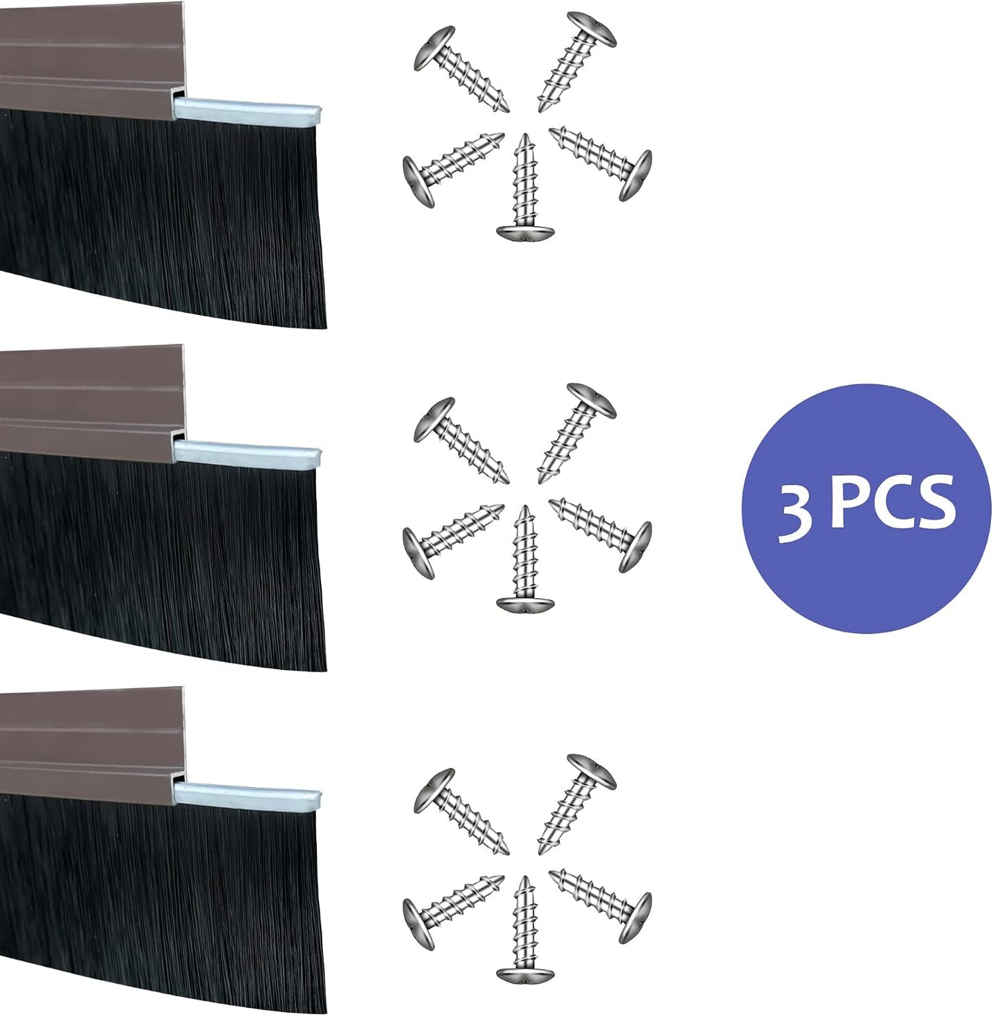 39 inch Door Sweep for Exterior Doors with 2 inch PP Soft Brush, Aluminum Dustproof Bottom of Door Weatherstrip (3)