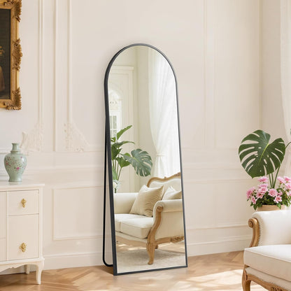 DUMOS 64"x21" Arched Full Length Floor Mirror, Full Body Mirror with Stand, Shatterproof Tempered Glass, Modern Aluminum Alloy Frame, Free Standing or Leaning for Home Decor, Gold