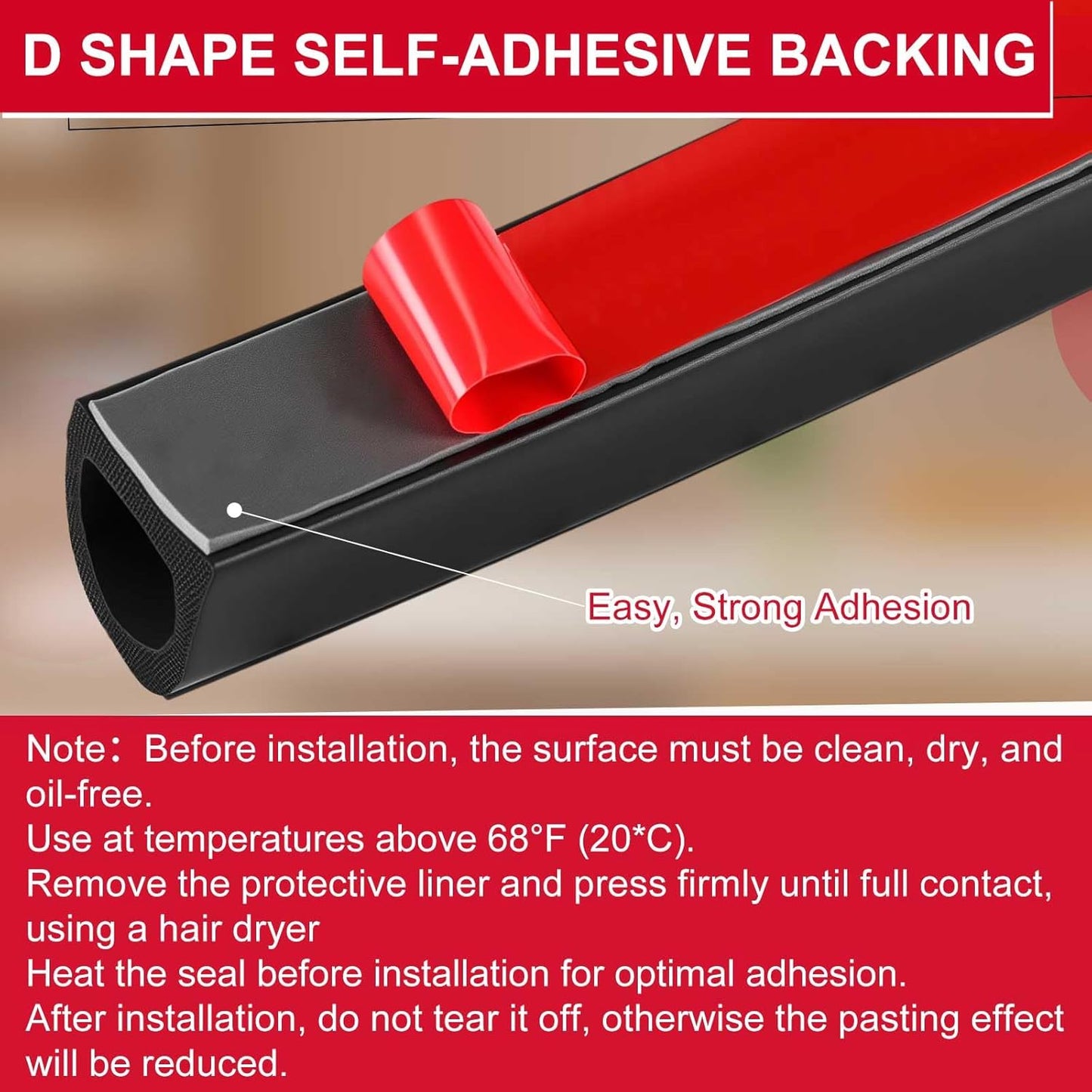 Pangda 13Ft D Shape Rubber Weather Stripping Foam Self-Adhesive EPDM Seal Strip for Noise Reduction Waterproof Dustproof for Cars Boats RVs Windows Doors (3/4" W x 3/4" H)