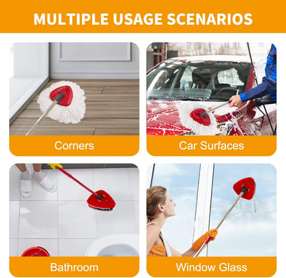 7-Pack Mop Heads Replacements Compatible with O Cedar EasyWring 1 Tank, Includes 4 Microfiber Spin Mops Replace Head, 2 Scrub Brushes, and 1 Base, Reusable and Machine Washable for Cleaning Floors