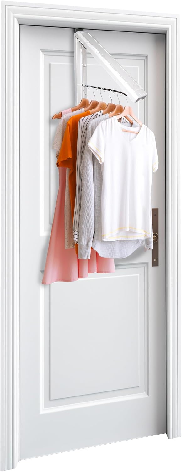 InstaHanger Clothes Drying Rack - Wall Mounted Laundry Drying Rack for Small Spaces - Wall-Mounted Clothes Racks Holds Up to 60 lbs - Space Saving Collapsible Laundry Hanger for Storage