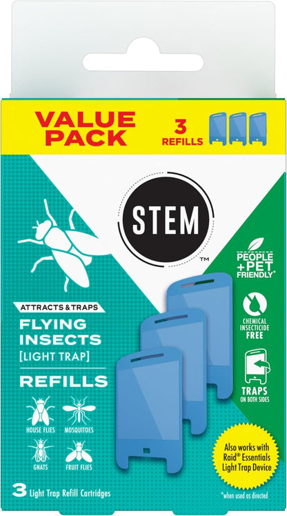 STEM Insect Light Trap Refill Cartridges, Indoor Fruit Fly Trap, Insecticide-Free Pest Control for Home, Attracts and Traps Flying Insects, Official STEM Refills - 3 Count